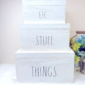 Rae Dunn white Nesting storage boxes hinged lid NWT HTF